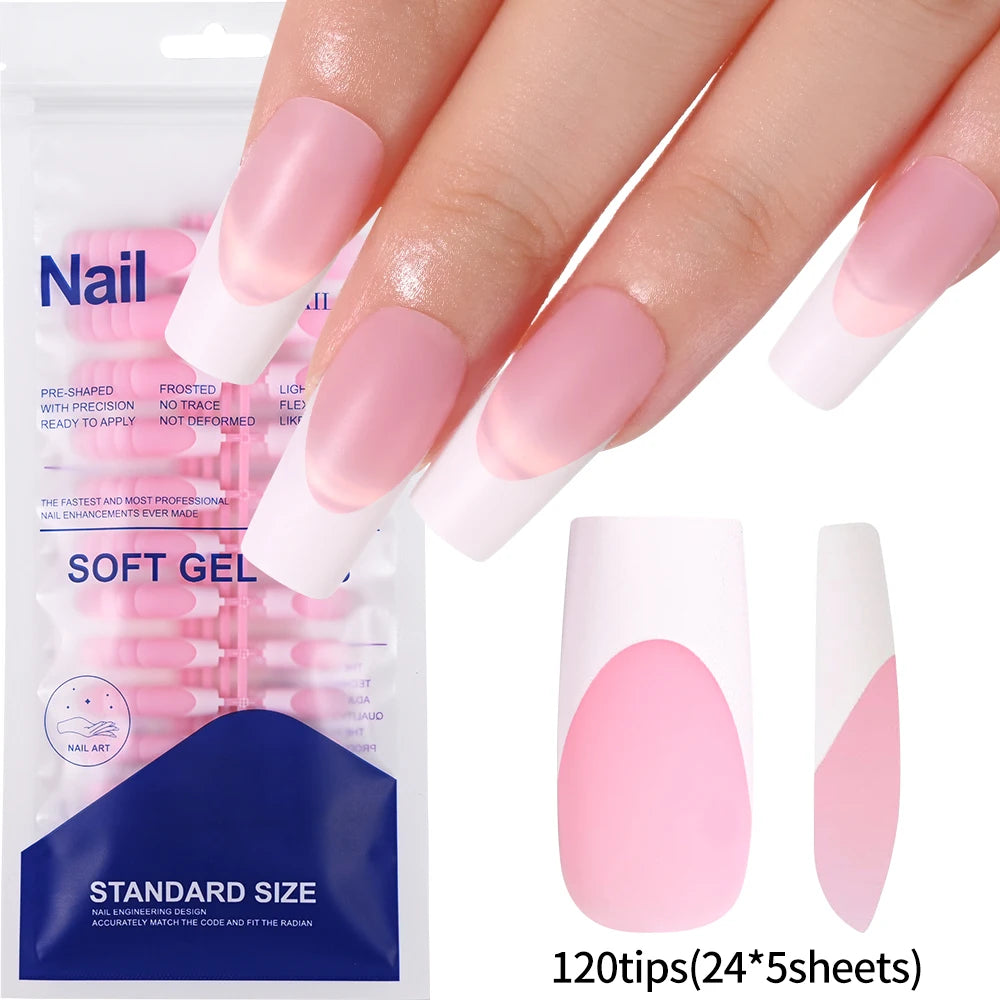 240/120Pcs Colorful French Short Square False Nails Full Cover Fake Nail Tip Extension Acrylic Wearable Ballerina Press on Nails