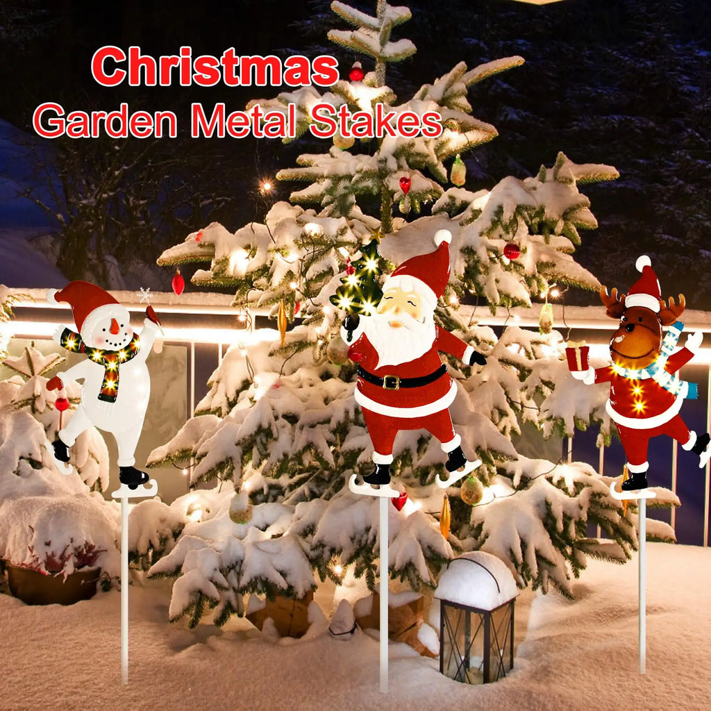 Christmas Decorations Outdoor Yard,Garden Metal Stakes with Solar LED Lights,Santa Claus,Elk,Perfect for Outdoor Lighted Holiday