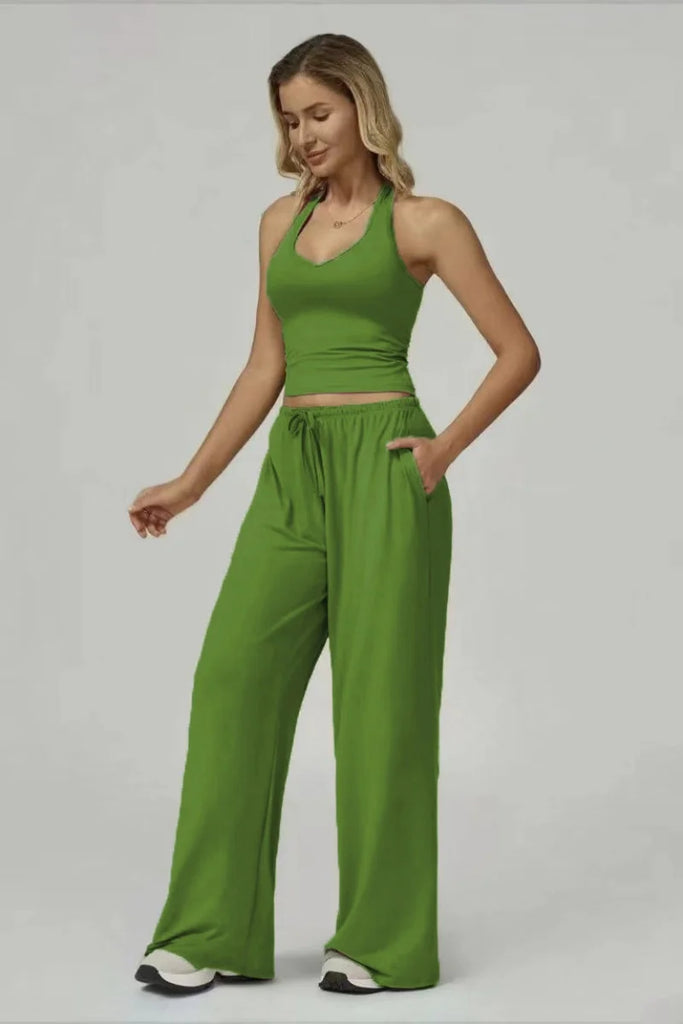 European and American fashion women's trousers set comfortable wide-leg trousers set loose casual pants women's sports fitness e