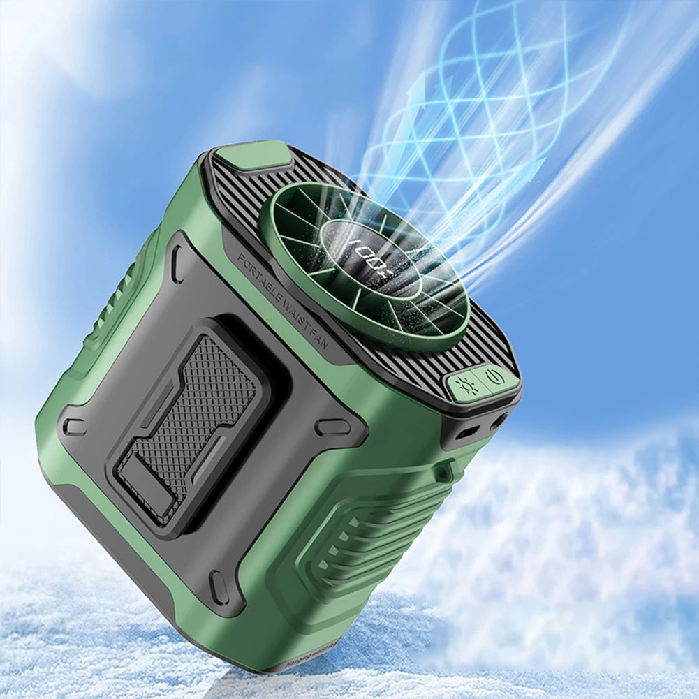 Portable Waist Fan 4000mAh Rechargeable Hanging Neck Fan Personal Wearable Belt Clip Fan with LED Flashlight for Outdoor Camping