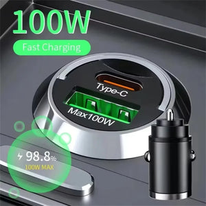 100W Mini Car Charger Lighter Fast Charging for iPhone QC3.0 Mini PD USB Type C Car Phone Charger for Xiaomi Samsung Huawei
