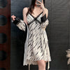 Female Nighty&Robe Set Sleepwear Summer Bathrobe Nightgown Sexy Lace Suspender Nightdress Home Dressing Gown Rayon Nightwear