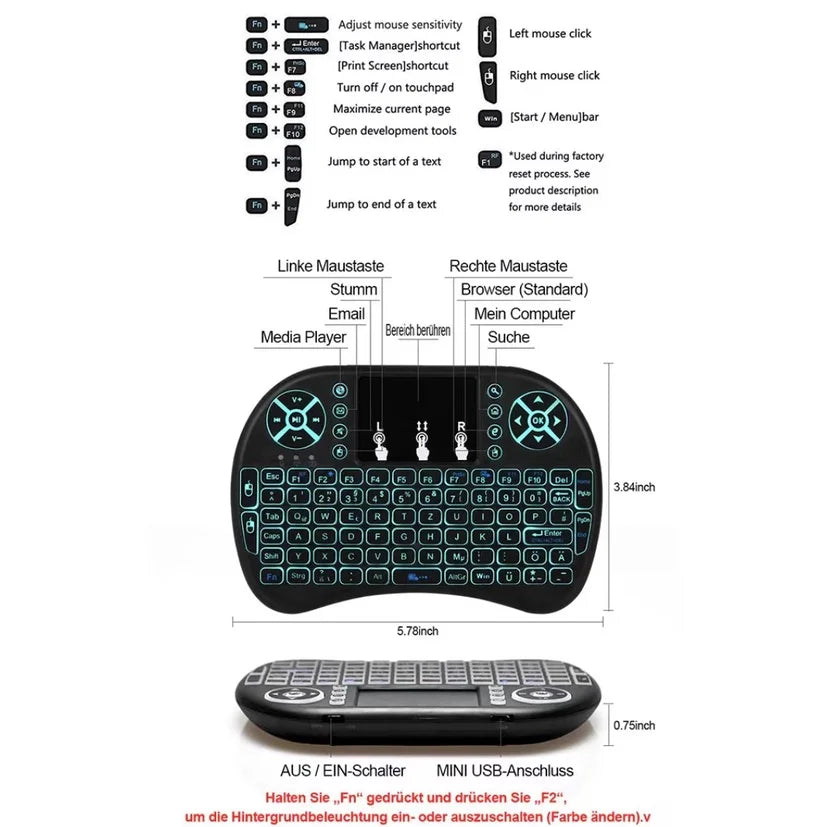 Mini Keyboard USB led touchpad smart TV PC PS3