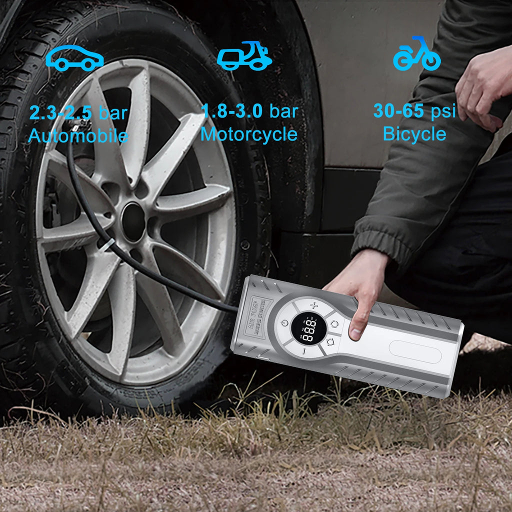 2000A Car Jump Starter Air Pump Multi-Function 4 In 1 Air Compressor Power Bank Car Battery Starter Starting Auto Tyre Inflator