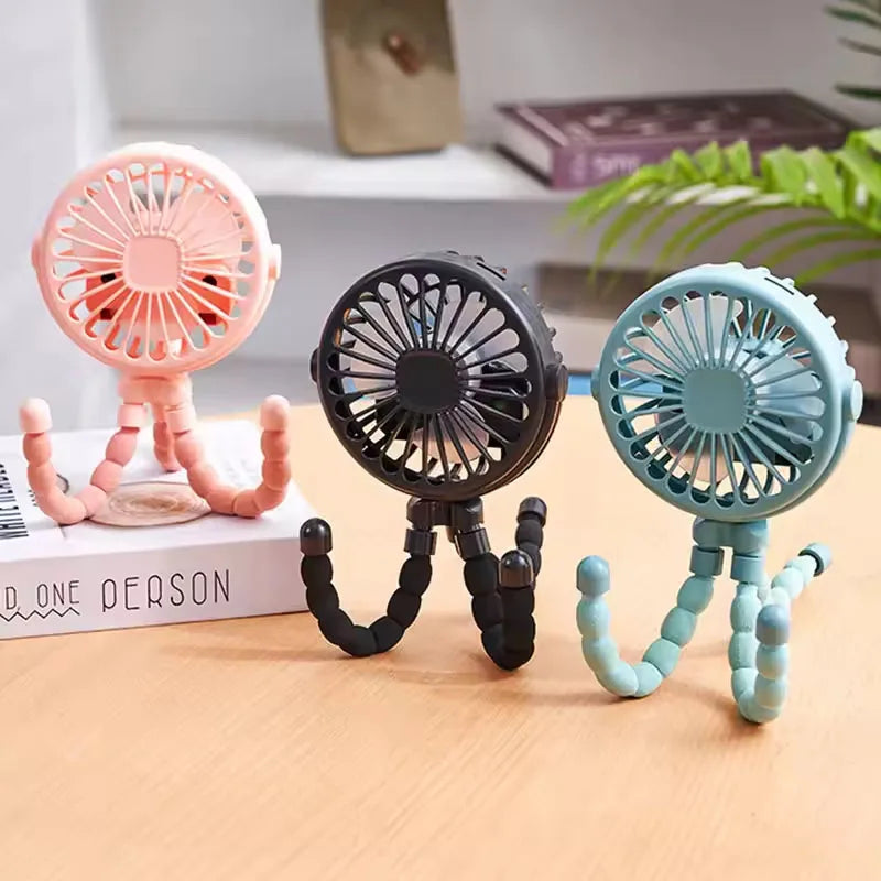 Mini Octopus Fan Baby Stroller Fan Hand Held USB Charging Bladeless Small Folding Fans Mini Silent Table Outdoor Cooler