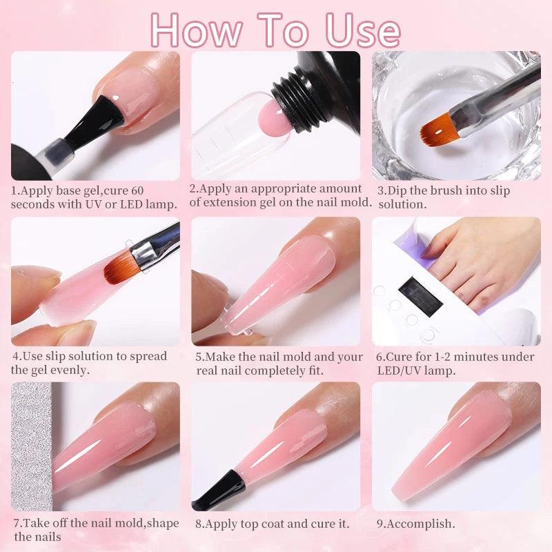 LILYCUTE 15ml Nail Extension Gel Kit Soak Off UV Gel Acrylic White Clear Pink Gel Nail Polish LED Lamp Manicure Set For Nail Art