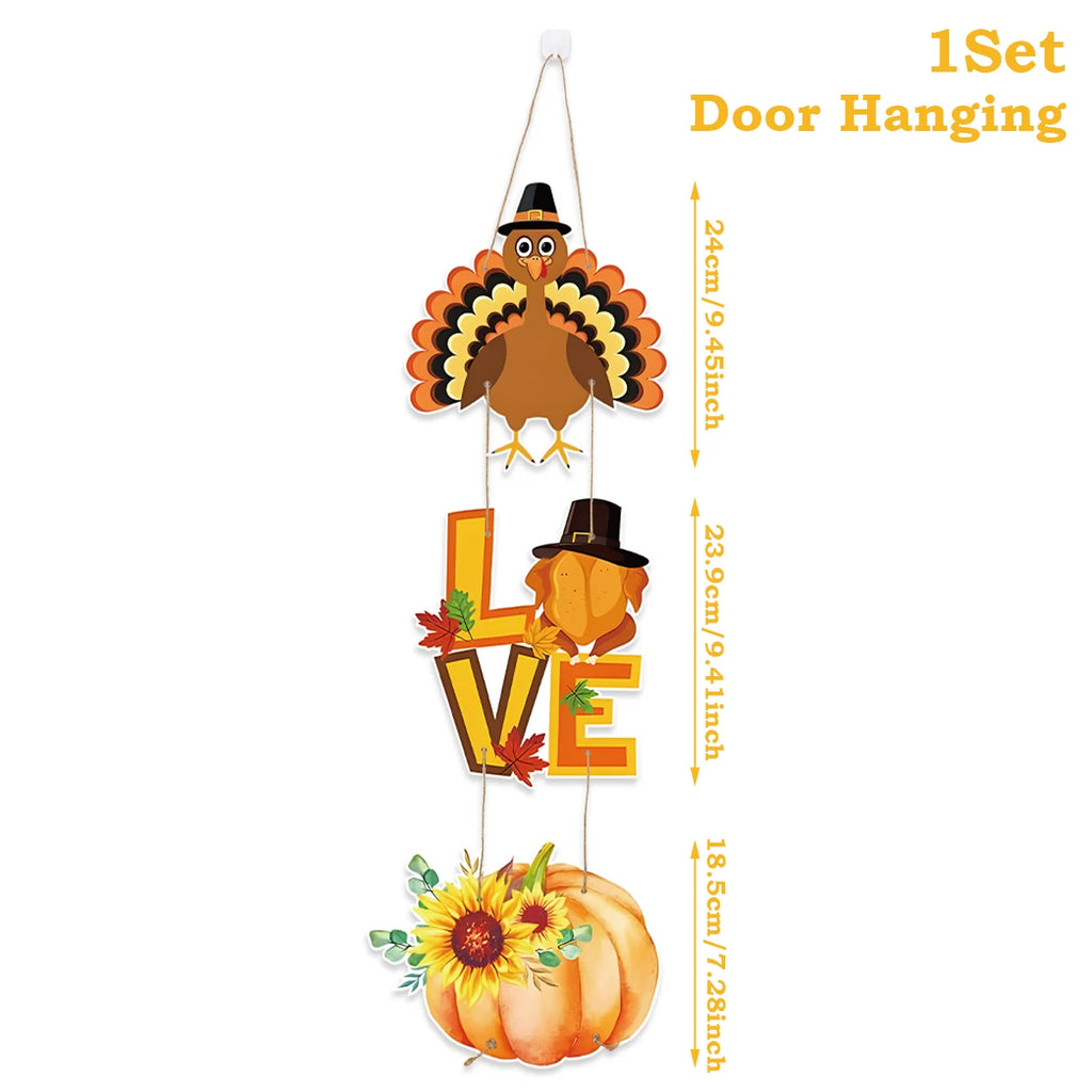 Happy Thanksgiving Day Door Banner Autumn Vine Wreath Dwarf Doll Ornament Gnomes Decorations for Home Tiered Tray Tabletop Decor