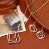 3 PCS Women's Retro Fashion Hollow Double Heart Rhinestone Decorated Alloy Pendant Necklace And Earring Jewelry Set
