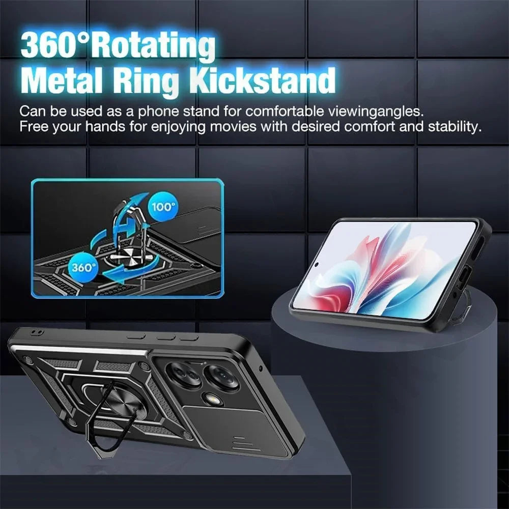 Case for OPPO Reno 11F 11 10 5G Pro Camera Lens Cover Phone Case Ring Stand Armor TPU Antill Silicone Rotate Cover