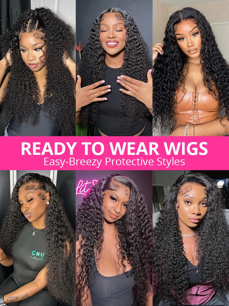 Deep Wave Glueless Wig Human Hair Ready To Wear And Go PrePlucked For Women Precut 6x4 Closure Curly Lace Front Wigs On Sale