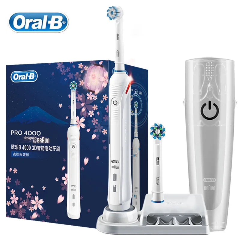 Oral B Pro 4000 Electric Toothbrush Rechargeable 3D Visible Pressure Sensor 4 Modes Sonic Tooth Brush for Adults Oral Cleaning