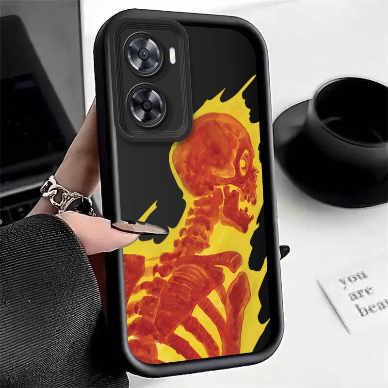 Skull Silicone Phone Case On For OPPO A57 A74 A95 A60 A78 A83 A76 A58X A96 A97 A94 A93 A73 A58 A77 A56S A55 A54 A53 4G 5G Cover