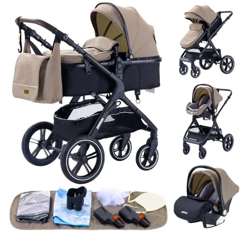 Luxury Baby Stroller 3 in1 Portable Travel Baby Carriage Fold Pram High Landscape Aluminum Frame Newborn Infant Stroller
