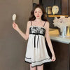 Sexy Lace Edge Nighty&Robe Set Spring Summer Suspender Nightdress Lingerie Home Dress Silky Satin Casual Bathrobe Kimono Gown