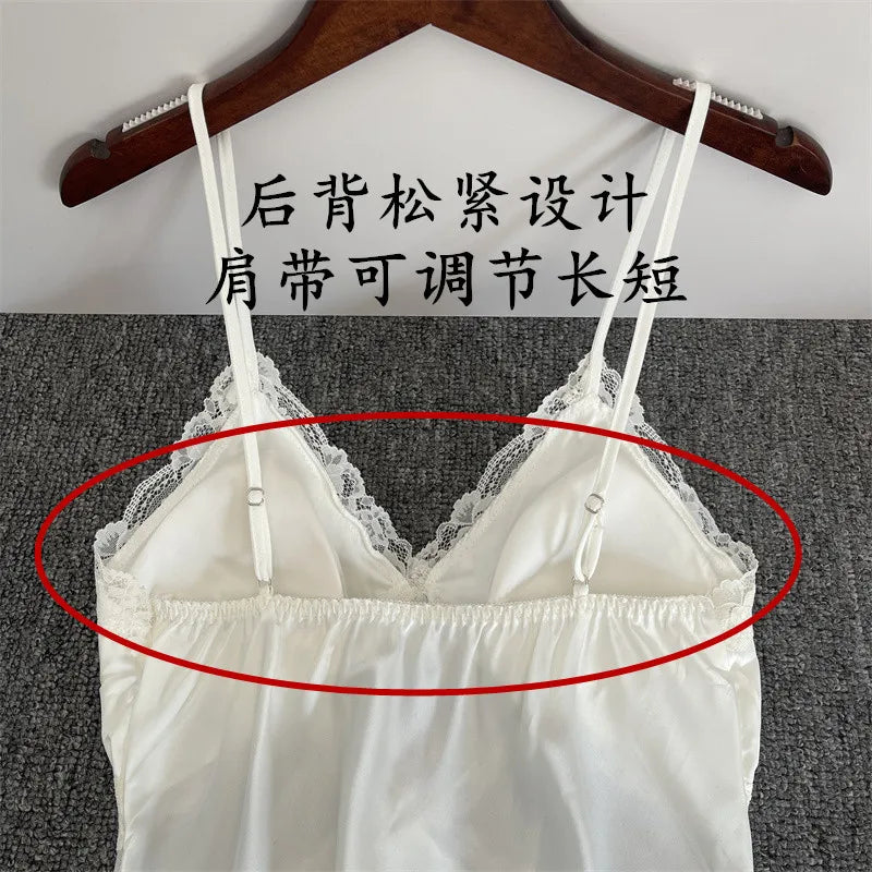 Sexy Female Nighty&Robe Set Lingerie Spring Summer Bathrobe Nightgown Two Piece Set Loose Silk Satin Home Dress Lounge Wear