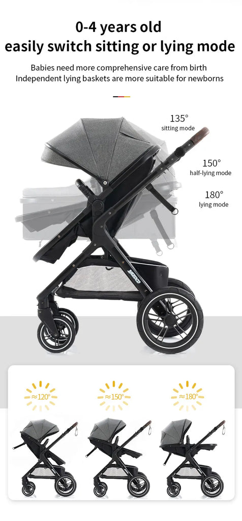 Luxury Baby Stroller 3 in1 Portable Travel Baby Carriage Fold Pram High Landscape Aluminum Frame Newborn Infant Stroller