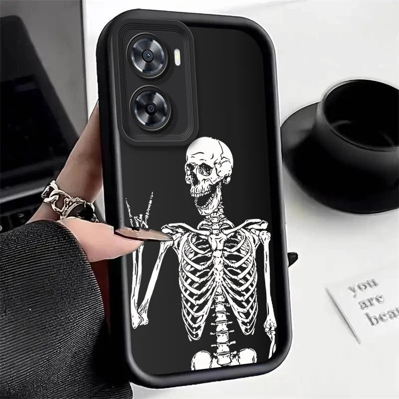Skull Silicone Phone Case On For OPPO A57 A74 A95 A60 A78 A83 A76 A58X A96 A97 A94 A93 A73 A58 A77 A56S A55 A54 A53 4G 5G Cover