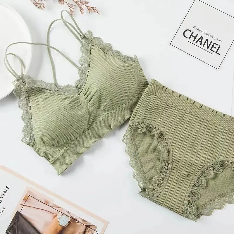 Sexy Seamless Tops Set High Waist Panties Women Wireless Underwear Suit Soft Padded Bras Set Backless Bralette Lingerie