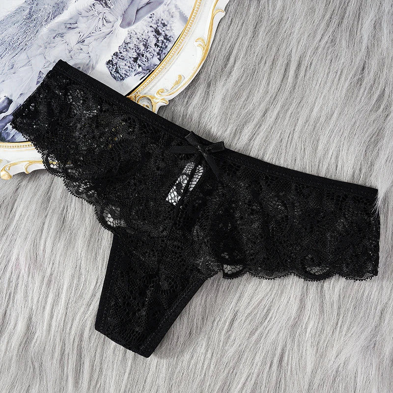 Sexy Lace Thong Women Low Waist Panties Transparent Underwear Hollow Out Female Lingerie Elasticity Comfortable Underpants
