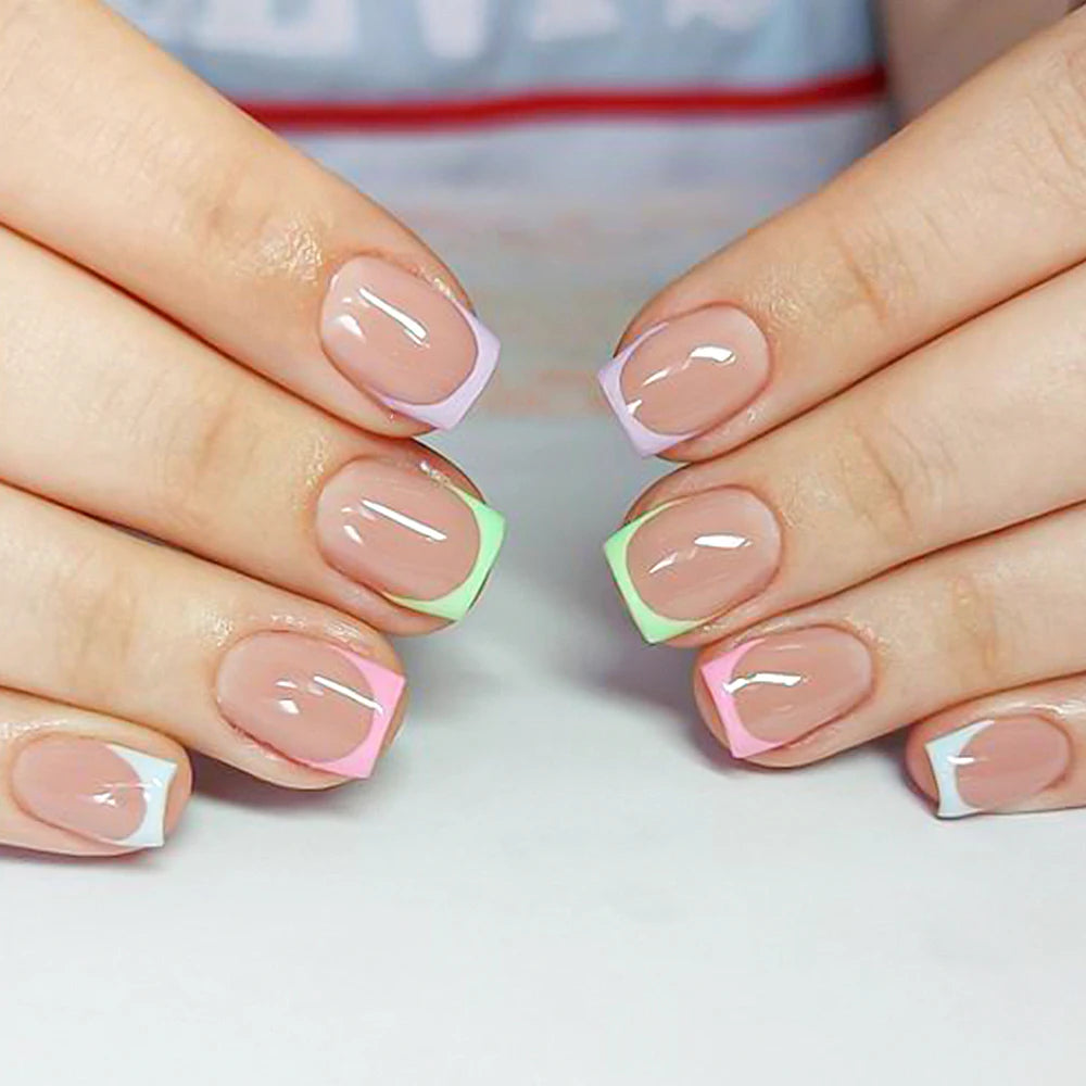 240/120Pcs Colorful French Short Square False Nails Full Cover Fake Nail Tip Extension Acrylic Wearable Ballerina Press on Nails