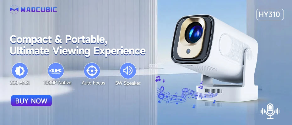 Magcubic Mini Projector Support 4K 720P with Dual Band WIFI6 5G Wireless Android 11 290 ANSI 180° Rotatable Video HY300 Pro