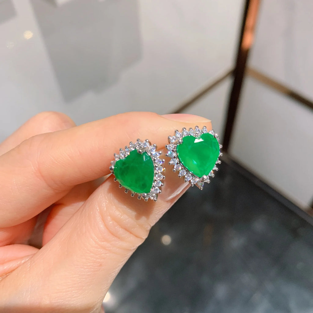 2023 Trend Heart Love Paraiba Tourmaline Cubic Zircon Crystal Pendant  Necklace Vintage Earring Wedding Jewelry Anniversary Gift