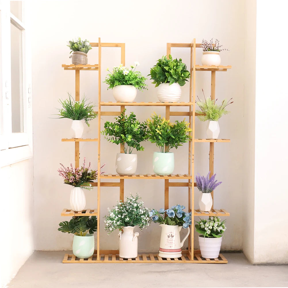 Multi-Tiered Bamboo Plant Stand Indoor Outdoor Flower Pot Holder Rack for Garden Balcony Living Room