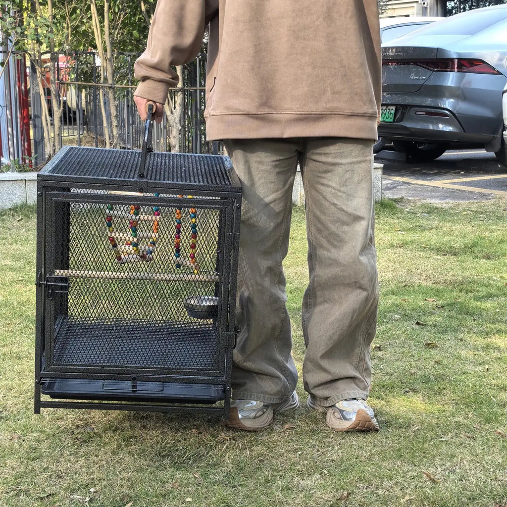 56cm Tall Metal Bird Cage Playpen with Hammock Toy and Perch, Removable Tray, Bowl for Parrot Parakeet Travel Carrier Cage
