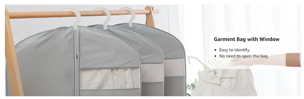 Thick Garment Suit Hanger Cover Bag with Zipper, Closet Storage Dust Coat Cover for Hanging Clothes, Breathable Dress Gown Bag