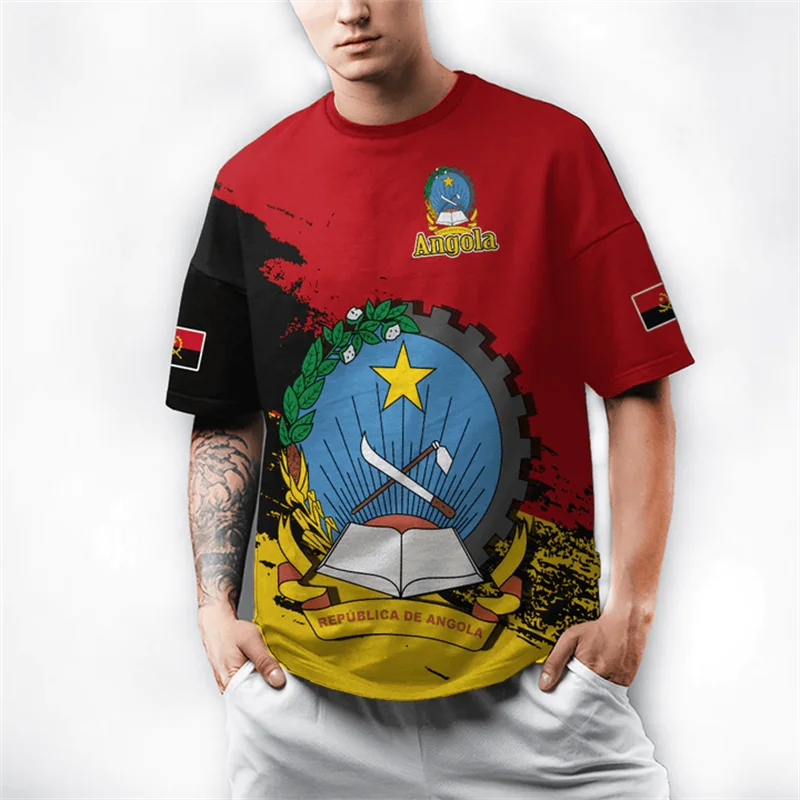Angola Flag Summer Men's Tshirt Angolan National 3D Print T-Shirt Oversized GYM Tops Sports Fitness Short Sleeves Tee Shirts