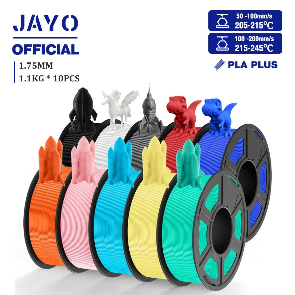 JAYO PLA + 3D Filament 1.75MM 10 Rolls PLA PLUS 3D Printer Filament Neatly Wound 3D Printing Filament 1.1kg Spool High Toughness