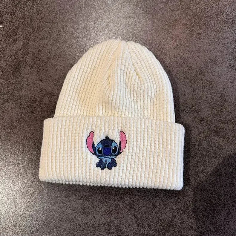 Stitch Knit Hat Cartoon Embroidered Benie Cap Cute Unisex Warm Stretchy Hats Christmas Gift for Adult Kids Outdoor Thermal Caps