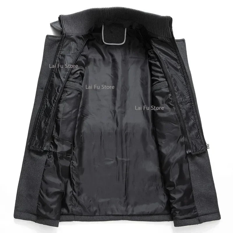 Men's autumn and winter business woolen coat fashion double collar cold jacket thick coat windproof