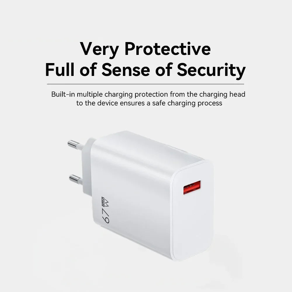 67W USB Charger Fast Charging Mobile Phone Adapter USB Quick Charger QC3.0 Adapter For iPhon Samsun Xiaomi 15 Redmi Oneplus