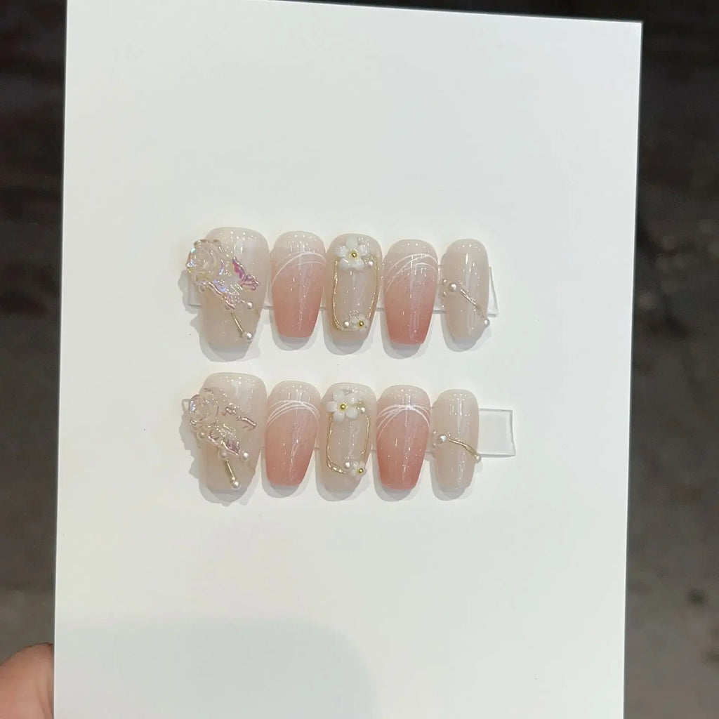 10Pcs Blue Handmade Press On Nails Set Ballet Wearable Artificial False Nails Decoration Nail Art Manicure Fake Nails Tips Art