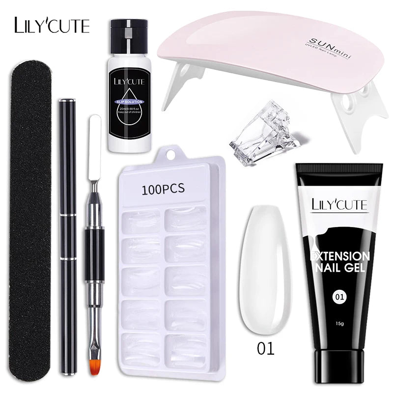 LILYCUTE 15ml Nail Extension Gel Kit Soak Off UV Gel Acrylic White Clear Pink Gel Nail Polish LED Lamp Manicure Set For Nail Art