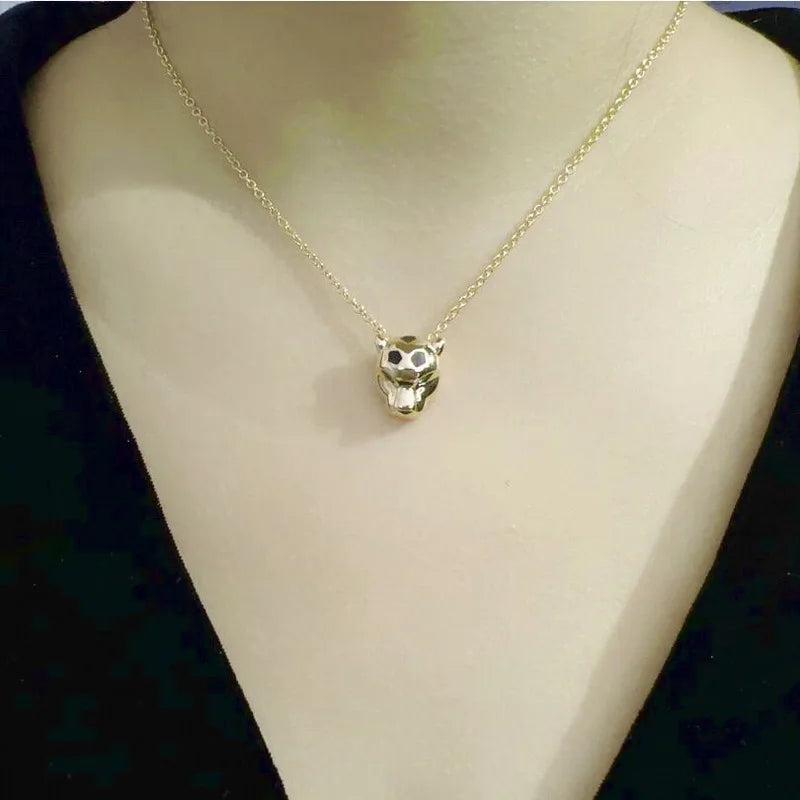 Designer Fashion Style Earrings Necklace Inlay Cubic Zircon Black Enamel Spots Leopard Panther Jewelry Sets