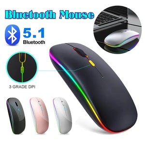 Wireless Mouse Bluetooth-Compatible 2.4GHz Dual Modes Mice Rechargeable RGB Ergonomic Silent Click for PC iPad Laptop Huaiwei