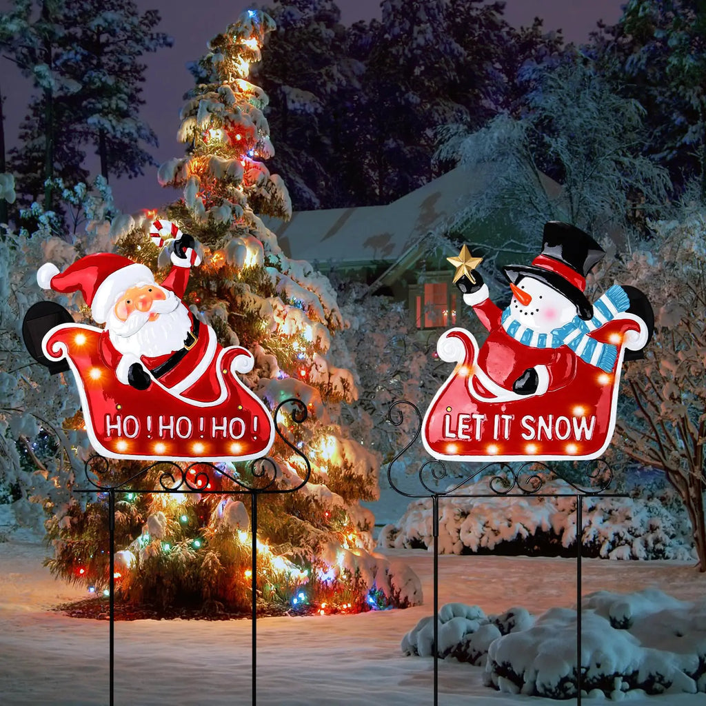 Christmas Decorations Outdoor Yard,Garden Metal Stakes with Solar LED Lights,Santa Claus,Elk,Perfect for Outdoor Lighted Holiday