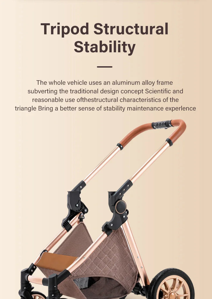 Luxurious Baby Stroller 3 in 1 Portable Travel Baby Carriage Folding Prams High Landscape Aluminum Frame Car for Newborn Baby