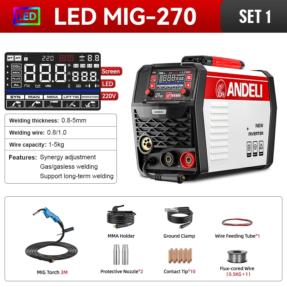 ANDELI 220V MIG Welding Machine 4 in 1 200A IGBT Inverter Semi-Automatic Welding MIG LIFT TIG MMA Aluminum Welder Gas/Gasless