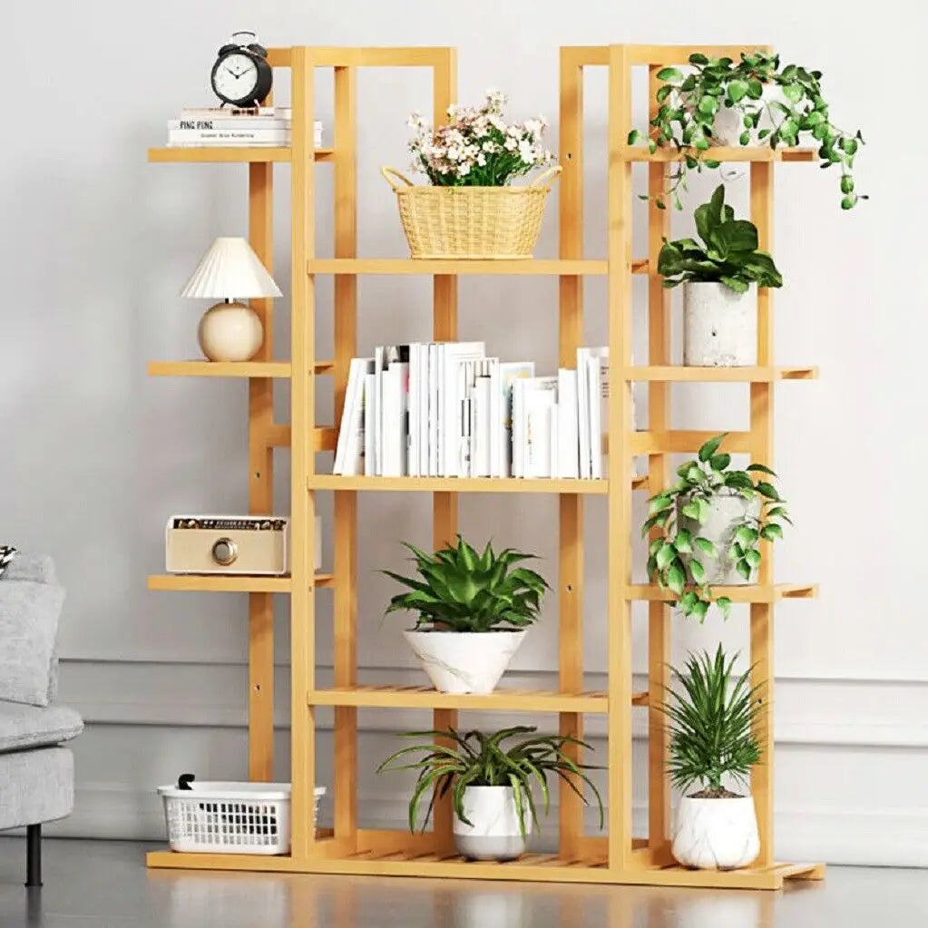 Multi-Tiered Bamboo Plant Stand Indoor Outdoor Flower Pot Holder Rack for Garden Balcony Living Room