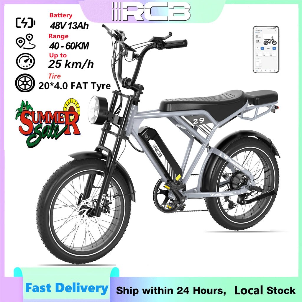 RCB 20'' E Bike, Electric Mountain Bike for Adults, Commuting Electric Bike with Removable 48V 15Ah Battery & APP, Range 40-60KM