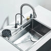 304Stainless Steel Waterfall Kitchen Sink Large Single Slot Integrated 60X45cm Faucet Set Soap Dispenser/Pure Water/Cup Washer
