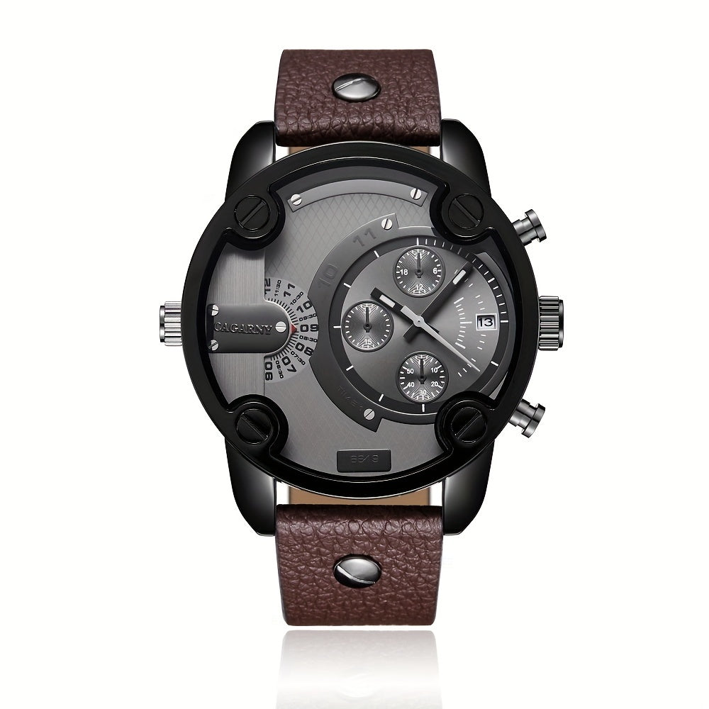 Large Dial Men's Watch - Wrist Watches with Fashion Casual Design, PU Leather Strap, Date Function, Ideal Gift for Him