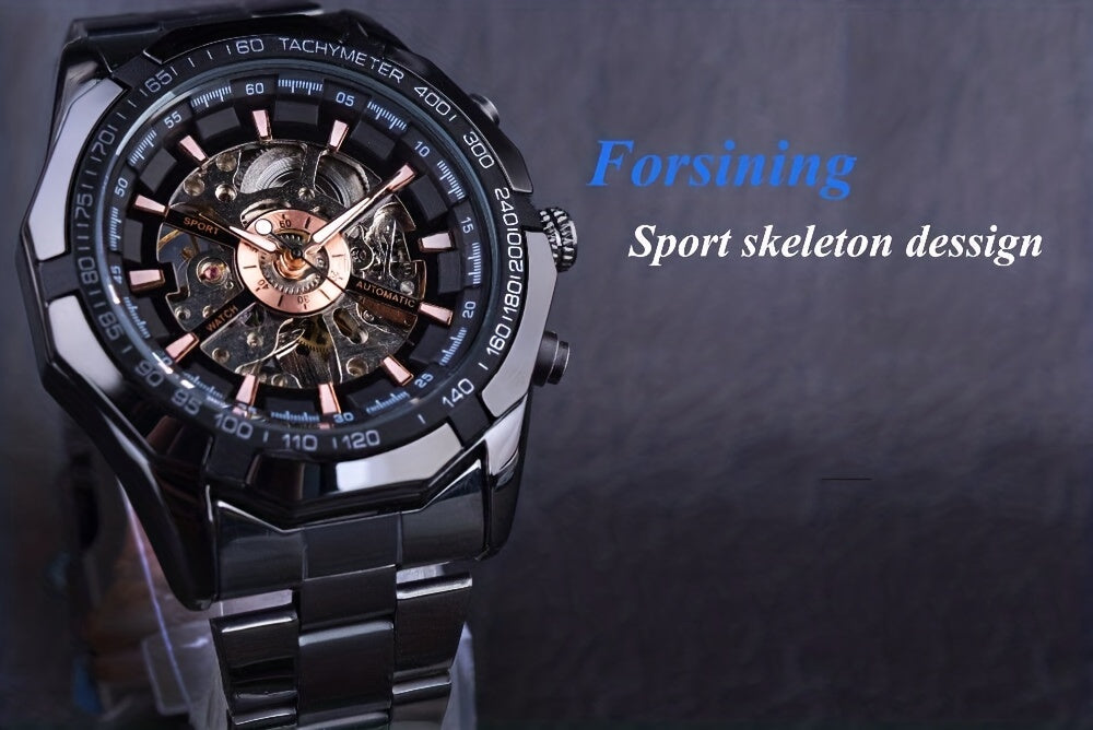 Forsining Stainless Steel Business Men's Automatic Mechanical Watches, Fashion Luminous Hollow Sport Wrist Watch, Ideal choice for Gifts