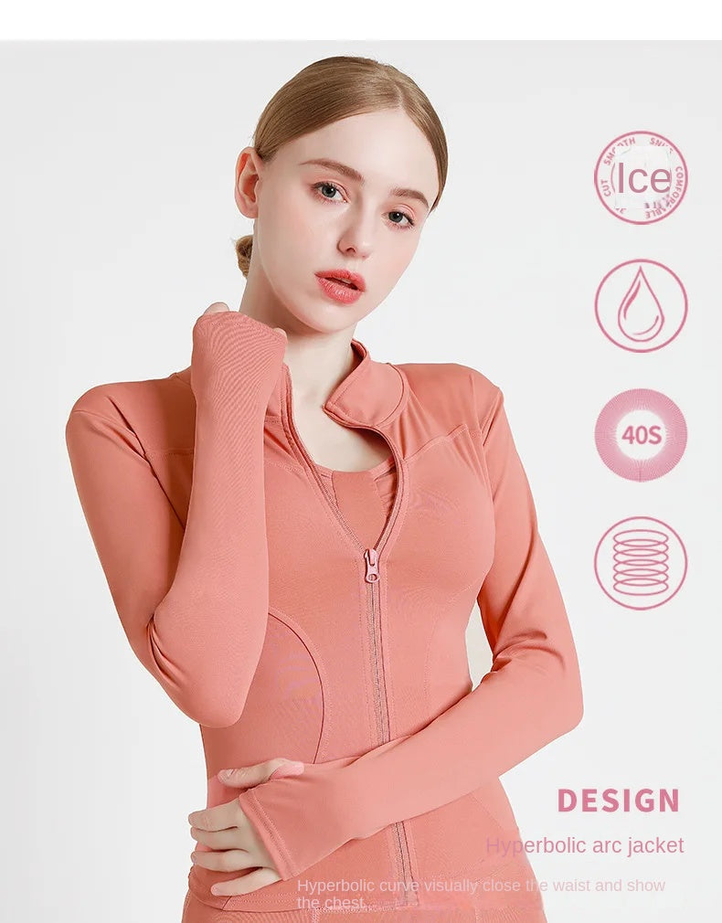 S-3XL Women's Tracksuit Jacket Slim Fit Long Sleeved Fitness Coat Yoga Tops With Thumb Holes Gym Jacket Workout Sweatshirts2025