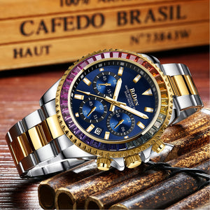 Mens Chronograph Stainless Steel Strap Waterproof Date Quartz Watch, Business Casual Wrist Watches