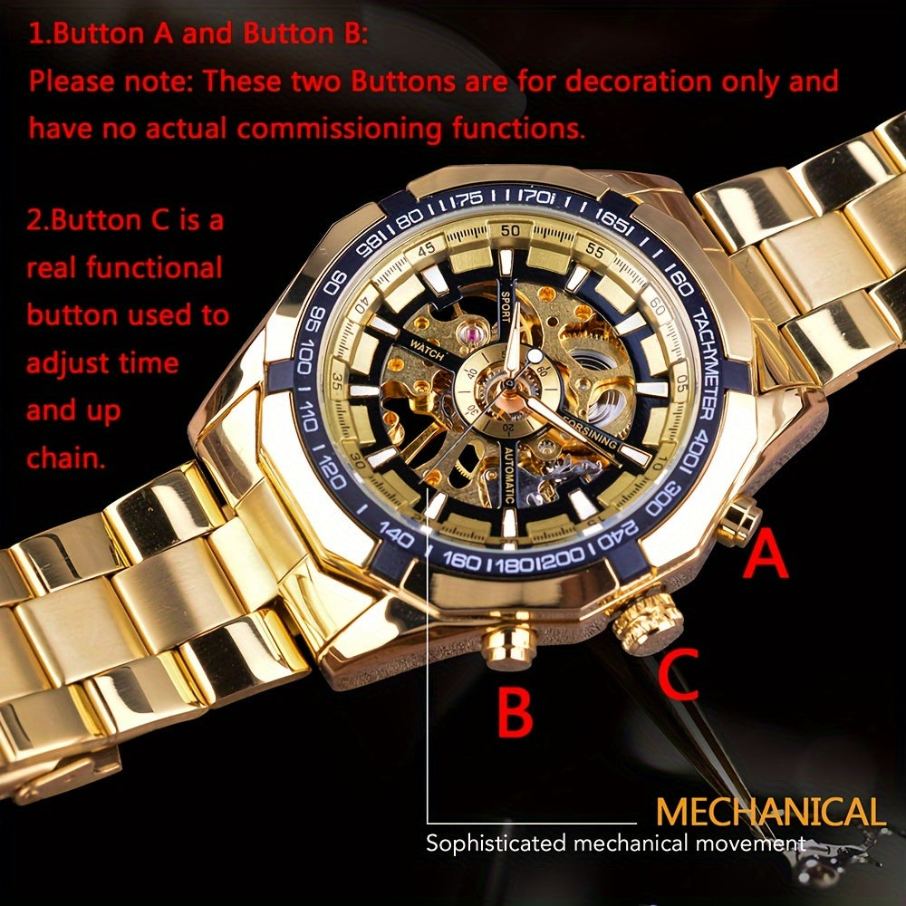 Forsining Stainless Steel Business Men's Automatic Mechanical Watches, Fashion Luminous Hollow Sport Wrist Watch, Ideal choice for Gifts