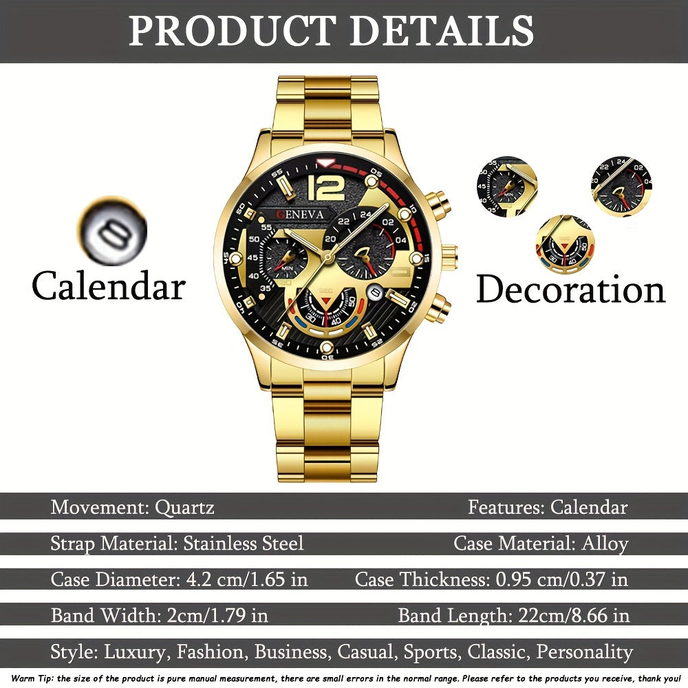Fashion Men Watches Bracelet Men's Business Calendar Watch Stainless Steel Quartz Wristwatch Men Gift Watches